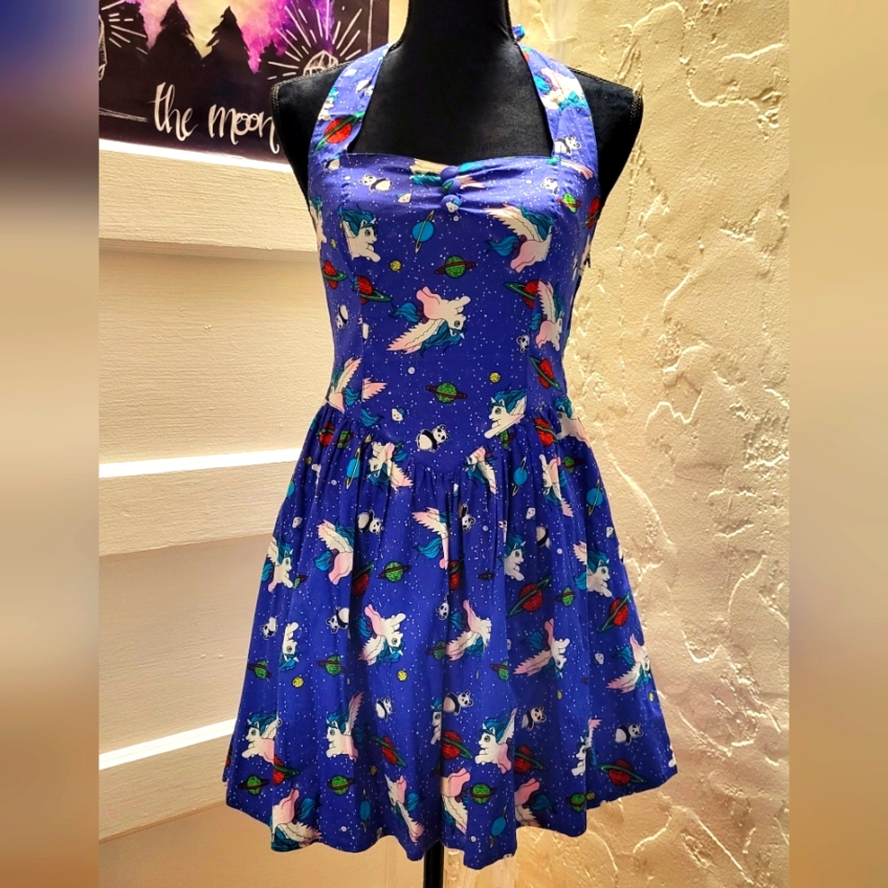 Hell Bunny Pinup Unicorn Pegasus Space Panda Halter Mini Dress